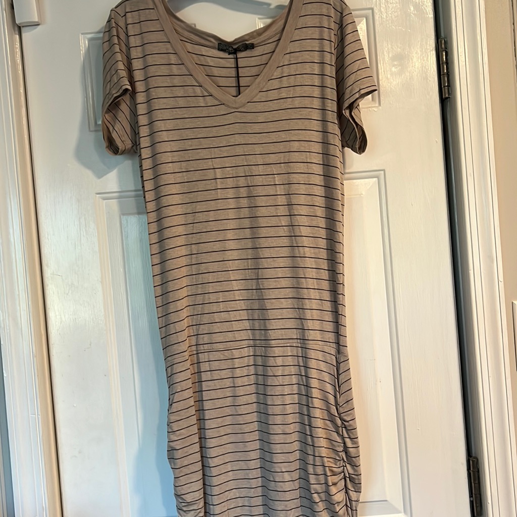 Prana Tan With Black Stripes Maxi Dress Xl Nwt
